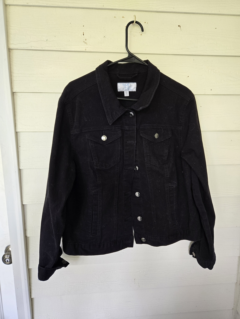 Time and Tru Black Denim Jacket with Button Front